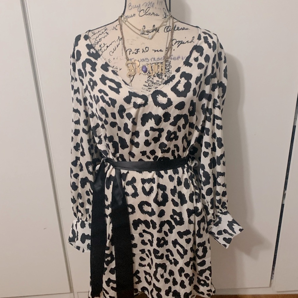 H&M animal print dress with long sash